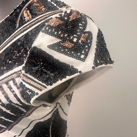 Express Dress White Black Gold Sequin Aztec Deco Geometric size M - Picture 8 of 8